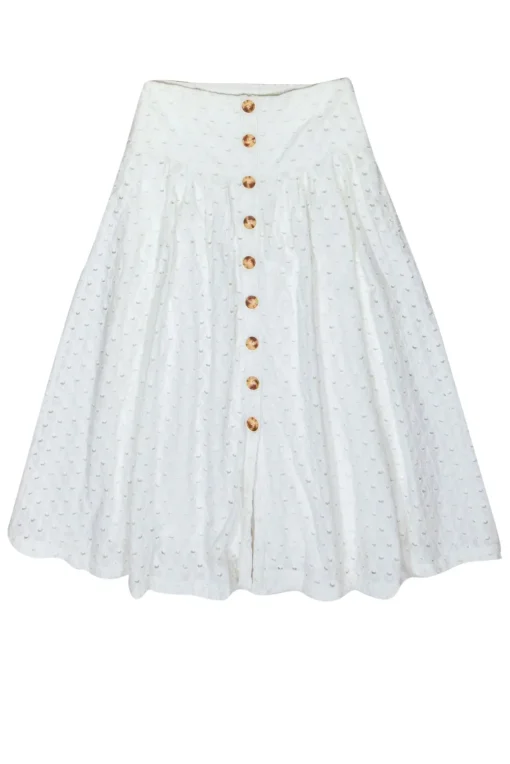 Maeve - White Eyelet & Embroidered Maxi Skirt w/ Faux Buttons Sz 0