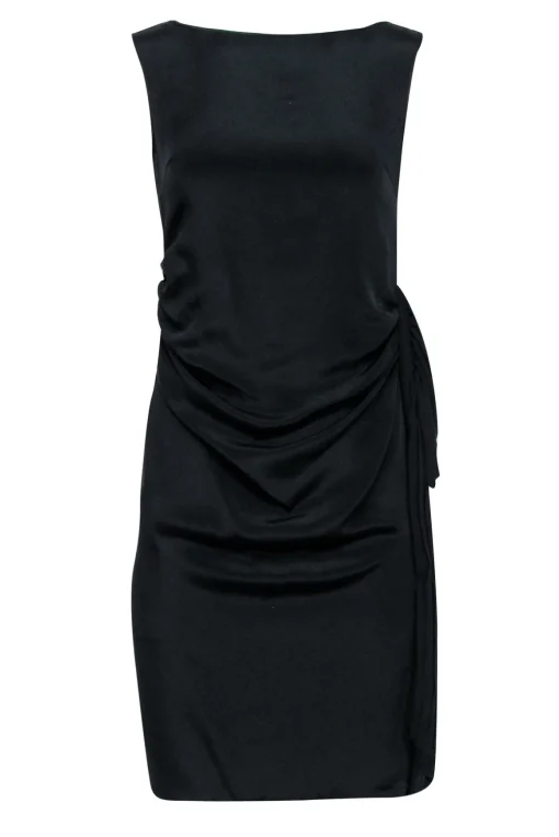 Magaschoni - Black Silk Ruched Sleeveless Dress Sz 2
