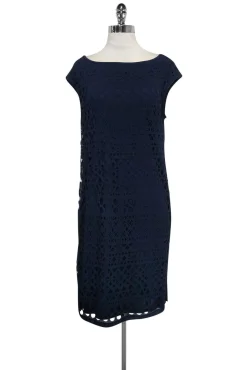 Magaschoni - Navy Laser Cut Dress Sz S
