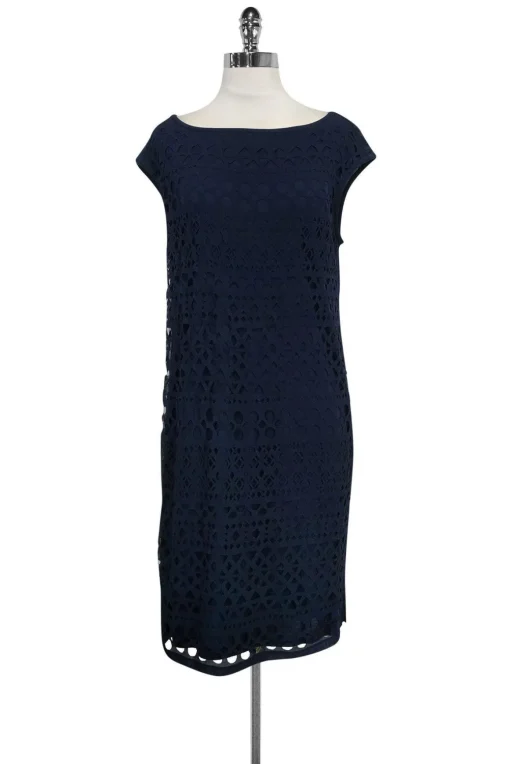 Magaschoni - Navy Laser Cut Dress Sz S