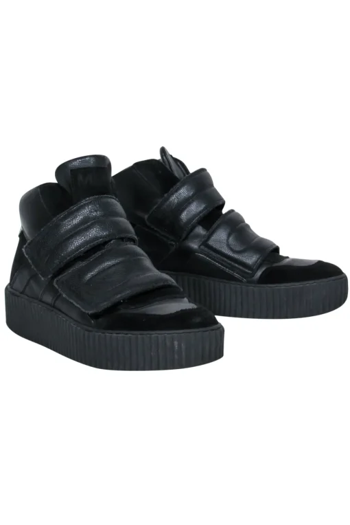 Maison Martin Margiela - Black Leather & Suede Velcro High Top Platform Sneakers Sz 6