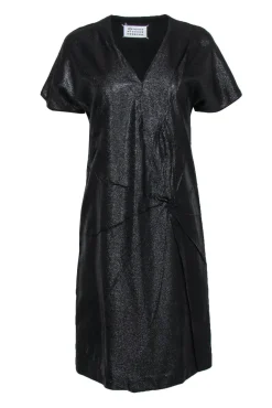 Maison Martin Margiela - Black Metallic Gathered Twist Shift Dress Sz 8