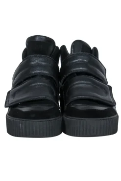 Maison Martin Margiela - Black Leather & Suede Velcro High Top Platform Sneakers Sz 6
