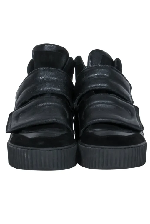 Maison Martin Margiela - Black Leather & Suede Velcro High Top Platform Sneakers Sz 6
