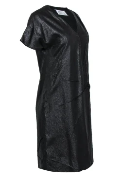 Maison Martin Margiela - Black Metallic Gathered Twist Shift Dress Sz 8