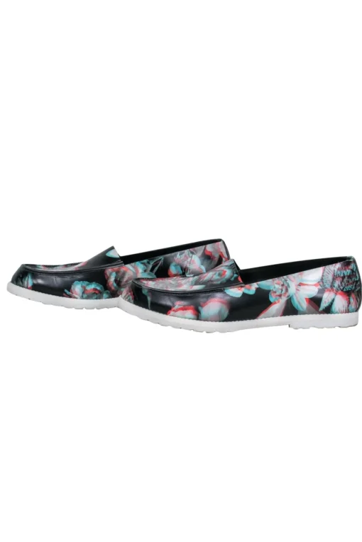 Maison Martin Margiela - Black & Multicolored 3D Floral Print Loafers Sz 10