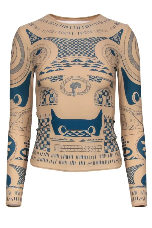 Maison Martin Margiela x H&M - Nude Fitted Tattoo Printed Long Sleeve Top Sz XS