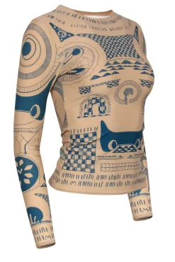 Maison Martin Margiela x H&M - Nude Fitted Tattoo Printed Long Sleeve Top Sz XS
