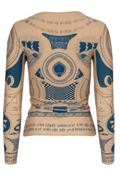 Maison Martin Margiela x H&M - Nude Fitted Tattoo Printed Long Sleeve Top Sz XS