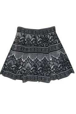 Maje - Black & White Lace Pleated Skater Skirt Sz 8
