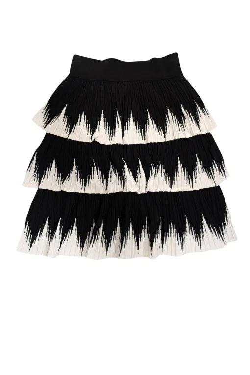 Maje - Black & White Zigzag Tiered Skirt Sz 4