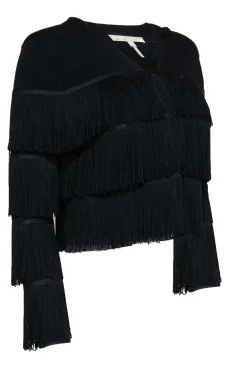 Maje - Black Fringed Open Front Jacket Sz 4