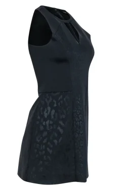 Maje - Black Leopard Print Scuba Knit Dress w/ Keyhole Neckline Sz 4
