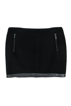 Maje - Black Wool Blend Miniskirt w/ Faux Leather Trim Sz M