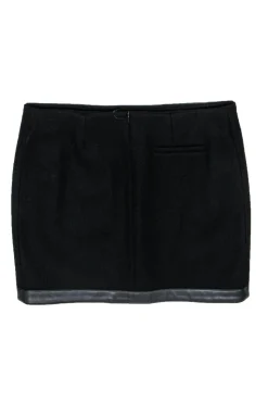 Maje - Black Wool Blend Miniskirt w/ Faux Leather Trim Sz M