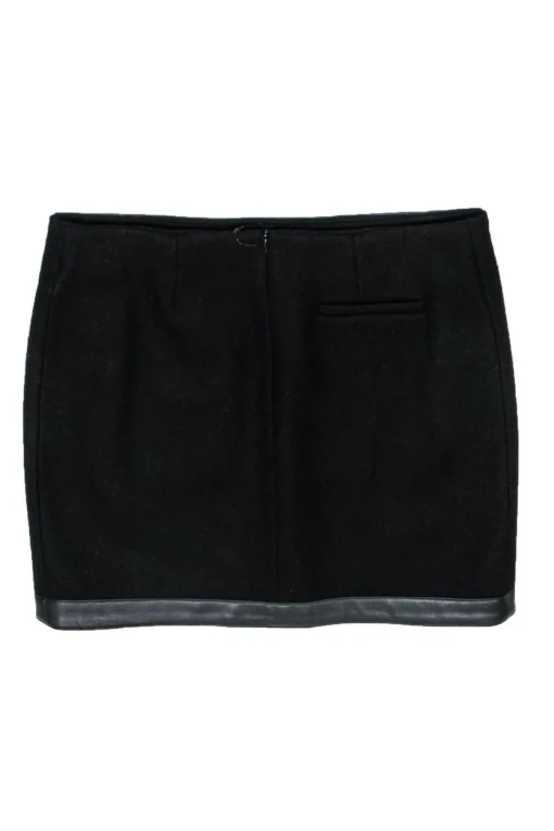 Maje - Black Wool Blend Miniskirt w/ Faux Leather Trim Sz M