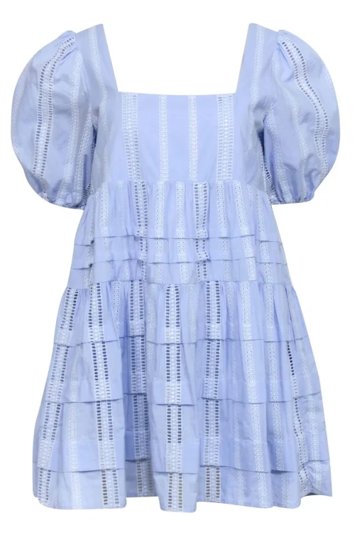 Maje - Blue Eyelet Embroidery Trim Dress Sz 6