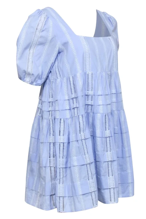 Maje - Blue Eyelet Embroidery Trim Dress Sz 6