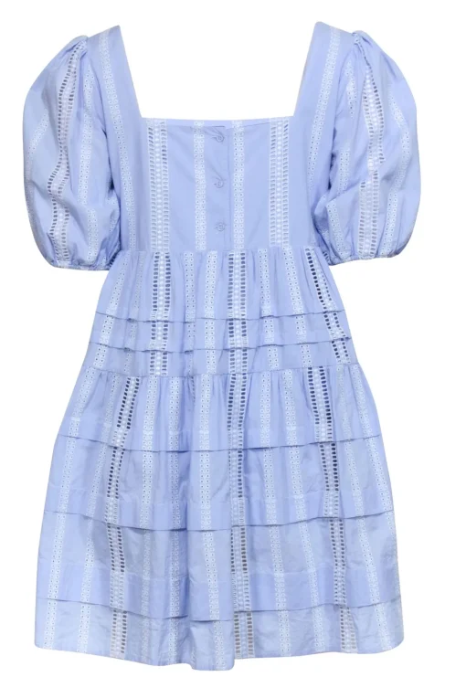 Maje - Blue Eyelet Embroidery Trim Dress Sz 6
