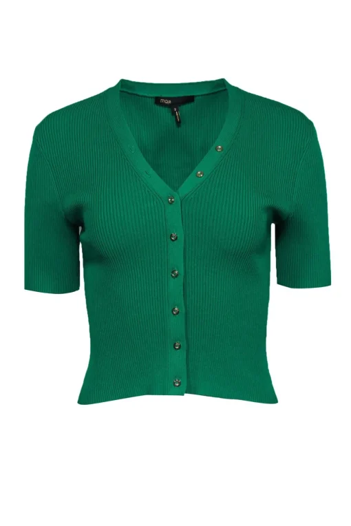 Maje - Kelly Green Ribbed Short Sleeve Cardigan Sz 2