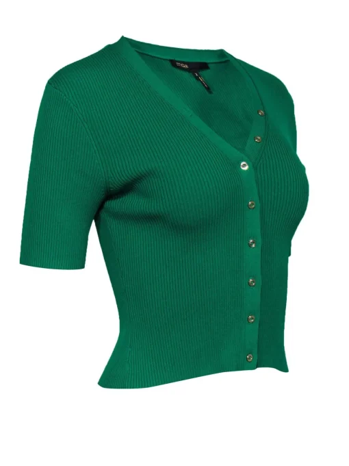 Maje - Kelly Green Ribbed Short Sleeve Cardigan Sz 2