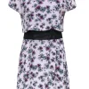 Maje - White & Purple Floral Overlay Dress w/ Sheer Black Mesh Sz M