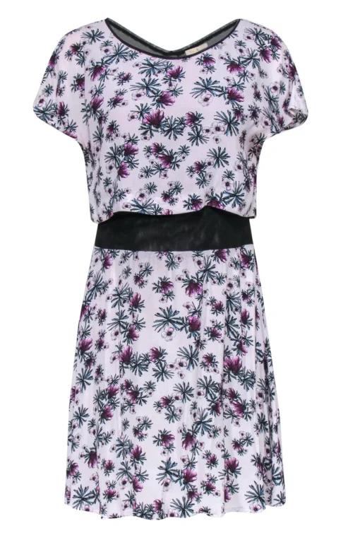 Maje - White & Purple Floral Overlay Dress w/ Sheer Black Mesh Sz M