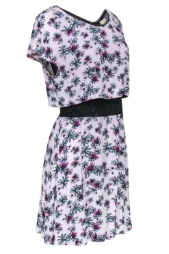 Maje - White & Purple Floral Overlay Dress w/ Sheer Black Mesh Sz M