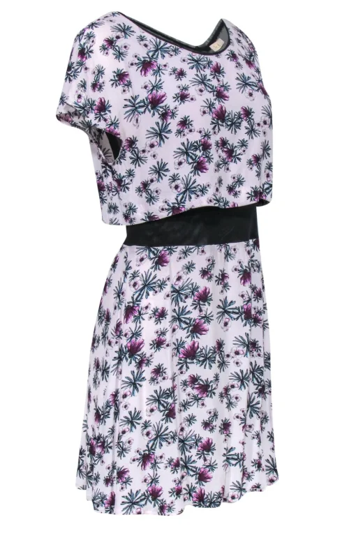 Maje - White & Purple Floral Overlay Dress w/ Sheer Black Mesh Sz M