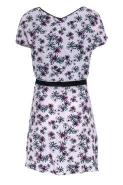 Maje - White & Purple Floral Overlay Dress w/ Sheer Black Mesh Sz M