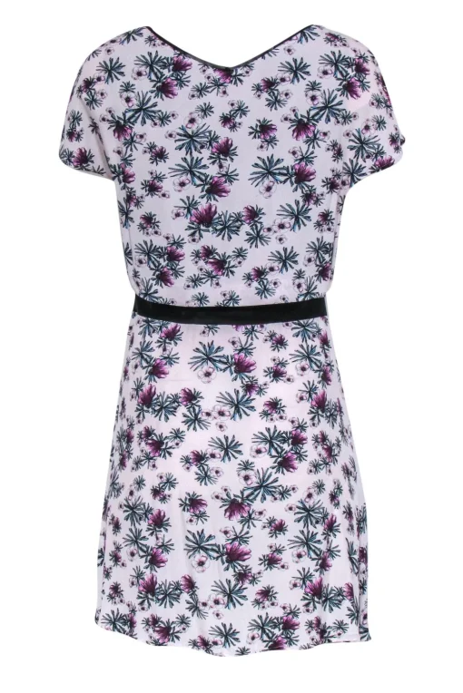 Maje - White & Purple Floral Overlay Dress w/ Sheer Black Mesh Sz M