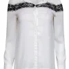 Maje - White Button-Up Long Sleeve Blouse w/ Lace Trim Sz 4