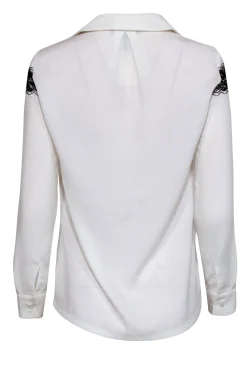 Maje - White Button-Up Long Sleeve Blouse w/ Lace Trim Sz 4