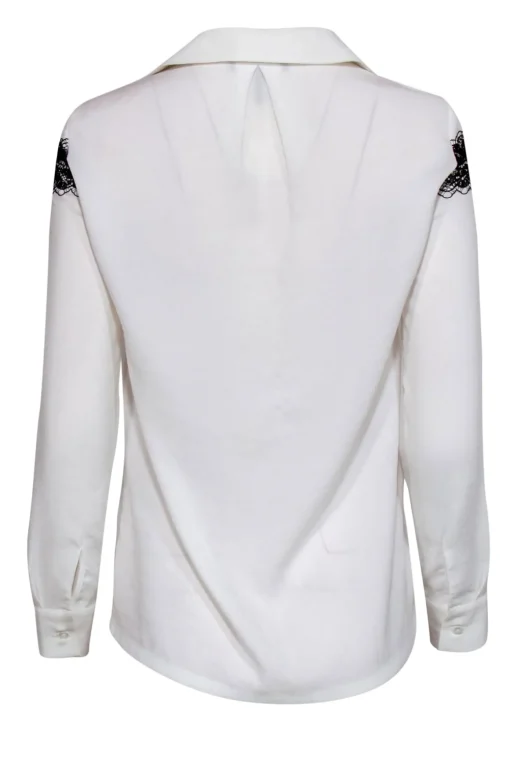 Maje - White Button-Up Long Sleeve Blouse w/ Lace Trim Sz 4