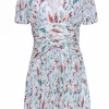 Maje - White, Green & Orange Floral Print Dress w/ Accordion Pleats Sz L