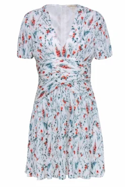Maje - White, Green & Orange Floral Print Dress w/ Accordion Pleats Sz L