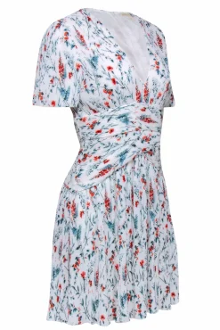 Maje - White, Green & Orange Floral Print Dress w/ Accordion Pleats Sz L