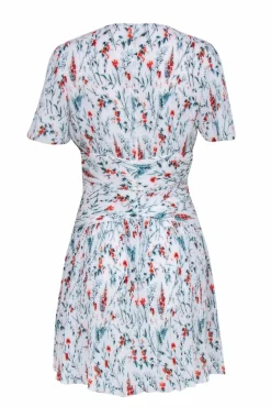 Maje - White, Green & Orange Floral Print Dress w/ Accordion Pleats Sz L