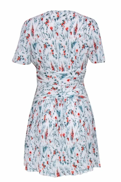 Maje - White, Green & Orange Floral Print Dress w/ Accordion Pleats Sz L
