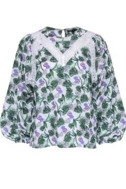 Maje - White, Purple, & Green Palm Print Top Sz 4