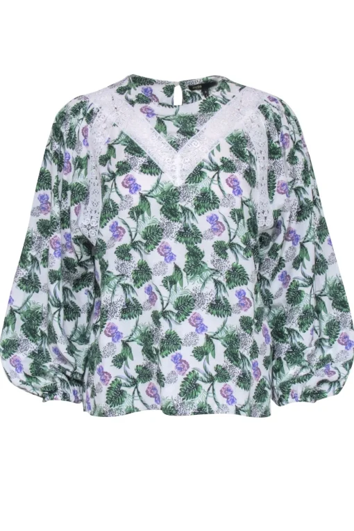 Maje - White, Purple, & Green Palm Print Top Sz 4