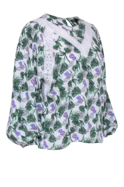 Maje - White, Purple, & Green Palm Print Top Sz 4