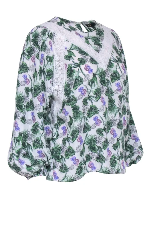 Maje - White, Purple, & Green Palm Print Top Sz 4