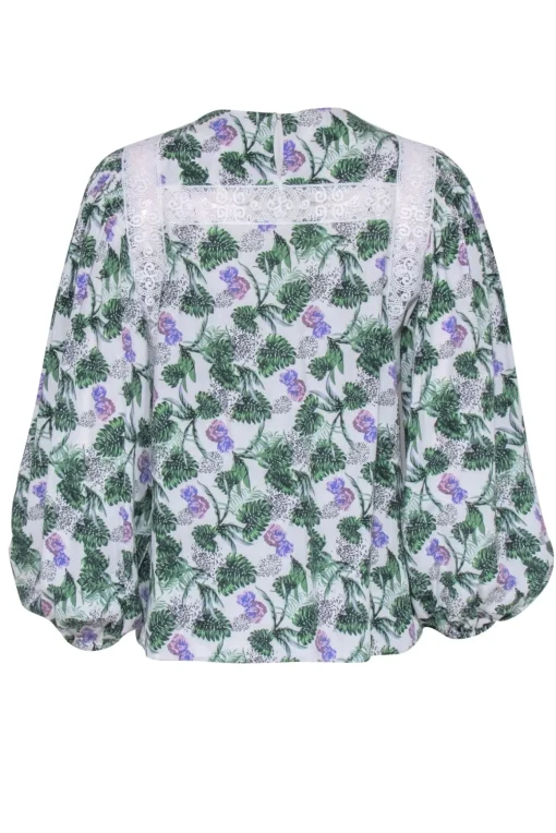 Maje - White, Purple, & Green Palm Print Top Sz 4