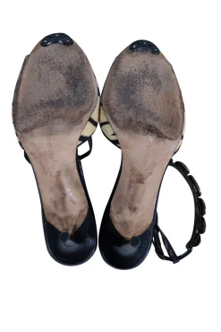 Manolo Blahnik - Brown & Beige Tiger Printed Stingray Leather Strappy Sandals Sz 7.5