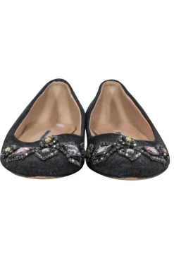 Manolo Blahnik - Crystal-Toe Canvas Flats Sz 7