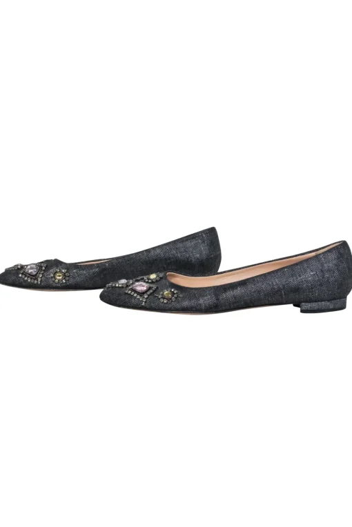 Manolo Blahnik - Crystal-Toe Canvas Flats Sz 7