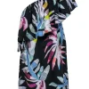 Mara Hoffman - Black & Multicolor Leaf Print One-Shoulder Dress w/ Flounce Top Sz 12