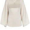 Mara Hoffman - Cream Ribbed Square Neckline Sweater Sz L