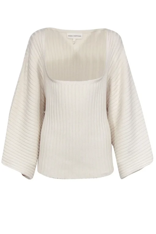 Mara Hoffman - Cream Ribbed Square Neckline Sweater Sz L